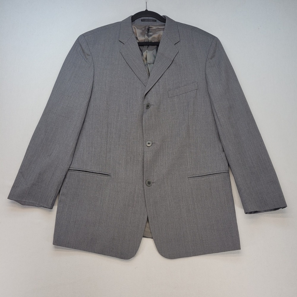 DKNY Blazer Mens 42R Gray Pinstripe‎ Vitale Barberis Canonico Super 100s Wool
